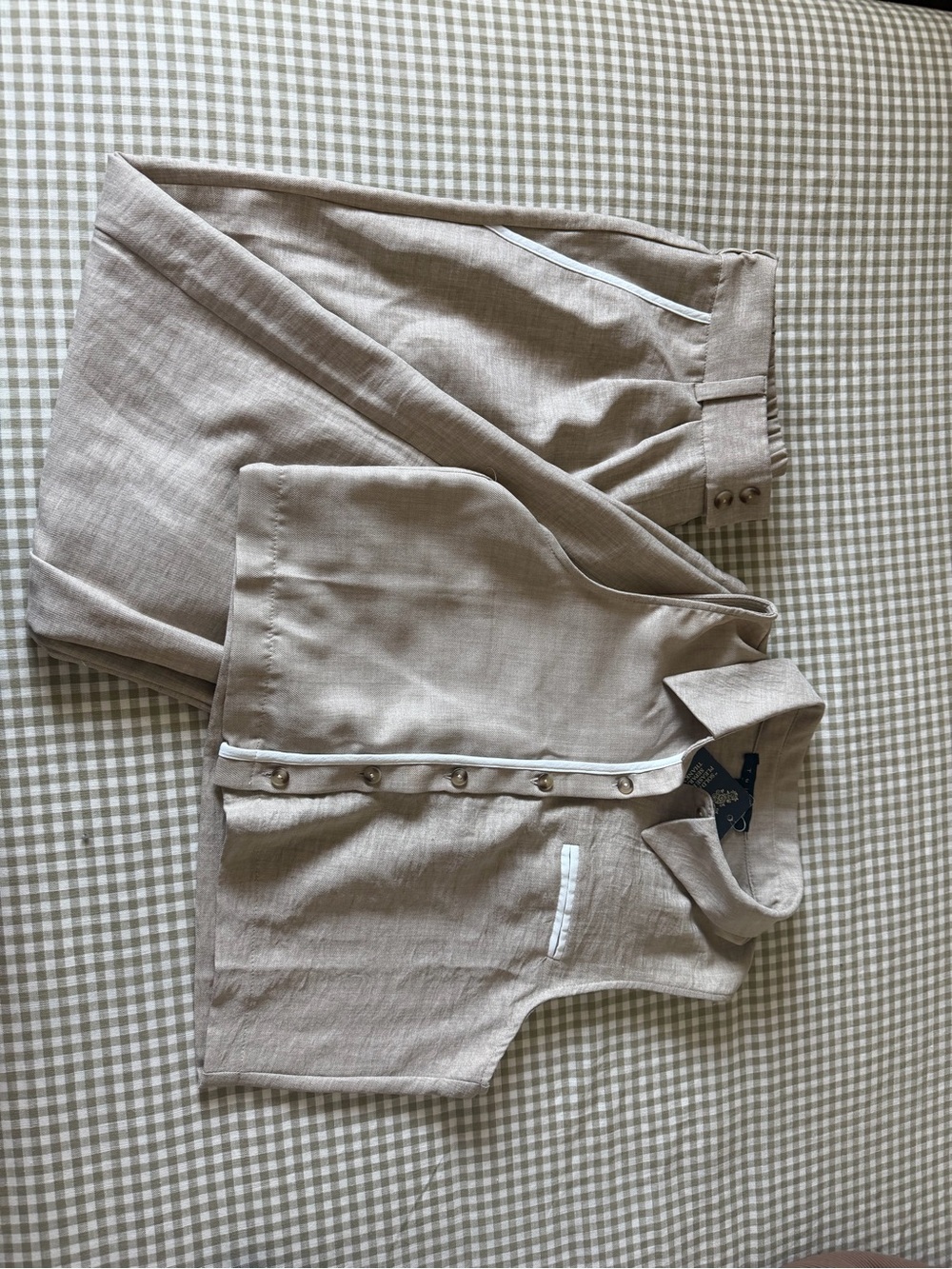Monteau Beige Linen Blend Trousers and Top Set